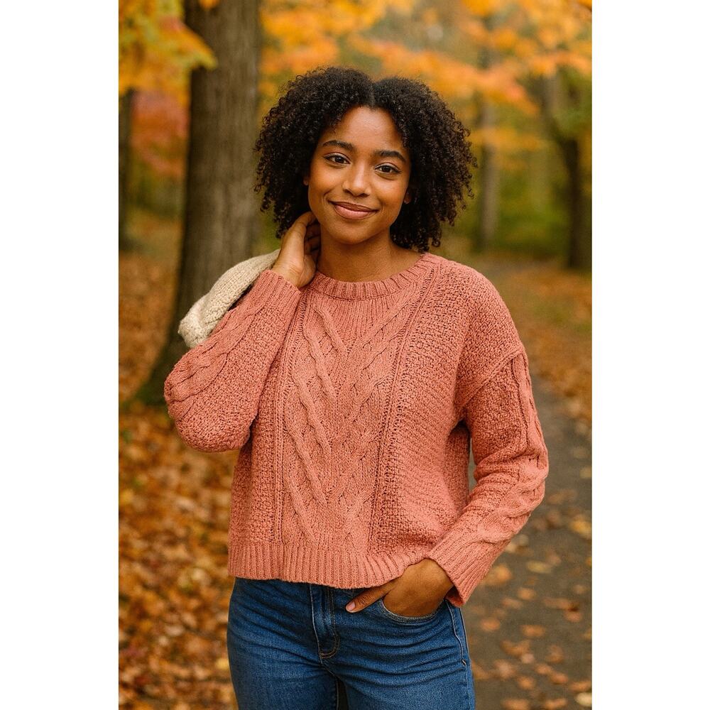 Easel Oversize Cable Knit Chenille Sweater Soft Cozy Chunky Knit Pullover Medium